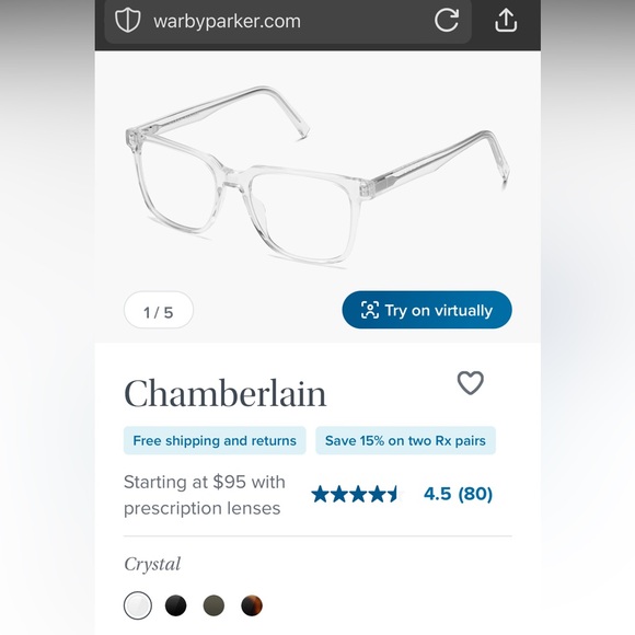Warby Parker Chamberlain Crystal glasses excellent condition. - Picture 6 of 7